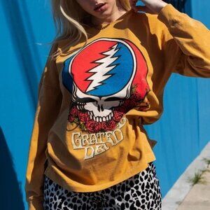 PEOPLE OF LEISURE Grateful Dead Long Sleeve Tee L Mustard Yellow Organic Cotton